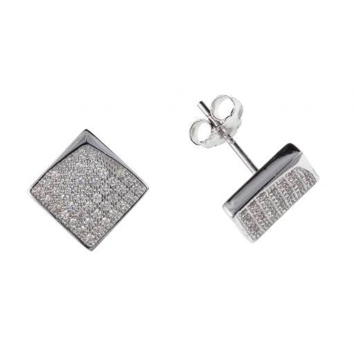 STERLING SILVER 10MM SQUARE KITE WHITE CUBIC ZIRCONIA CZ STUD HUGGIE EARRINGS GIFT BOX