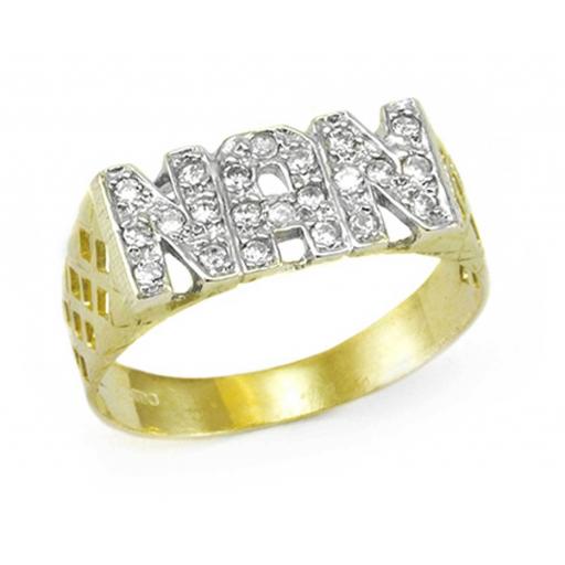 9ct Gold Nan Ring With Pave Set Cubic Zirconia Basket Pattern On Shoulders