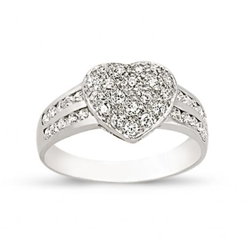Sterling Silver Double CZ Shoulder Heart Ring