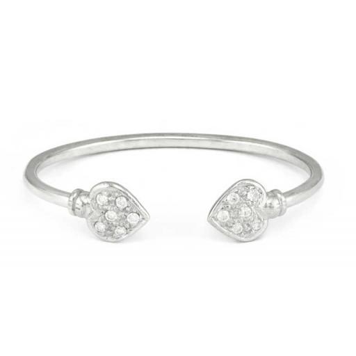 Sterling Silver Kids Clear Cz Heart Torque Bangle Gift Box