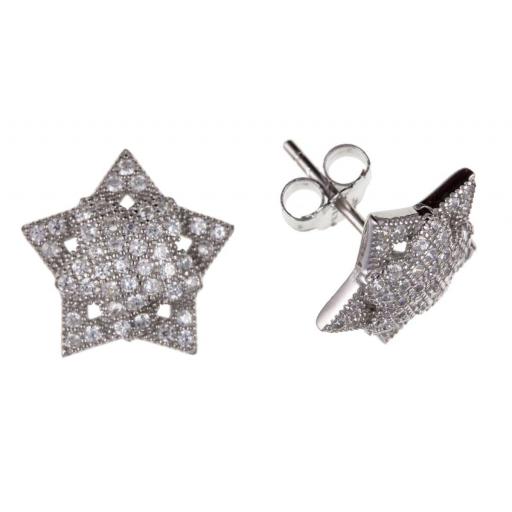 Sterling Silver 13mm Pave set CZ Star Earrings