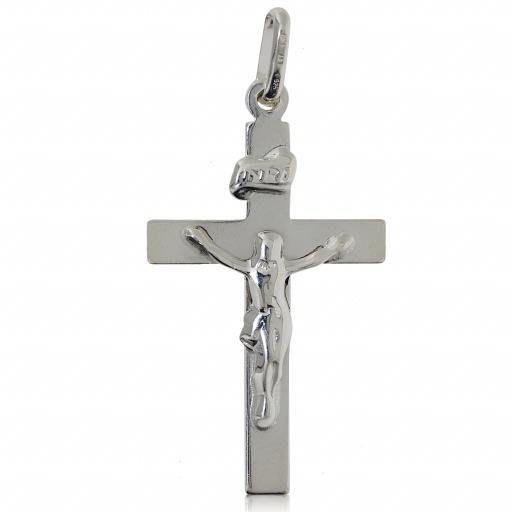 925 Sterling Silver 34x17mm Polished Flat Crucifix Cross