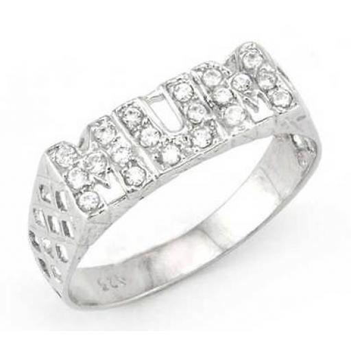 Sterling Silver Mum Basket Pattern Signet Ring With Pave Set Cubic Zirconia Large Sizes Gift Box