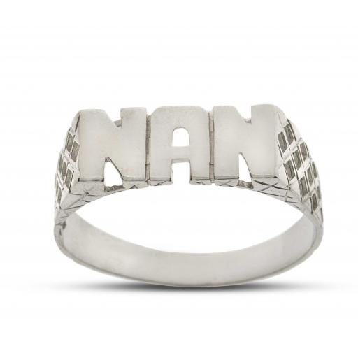 Sterling Silver Polished Nan Signet Basket Pattern Ring Gift Box