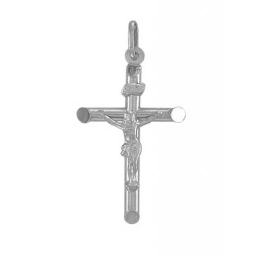 9ct W/Gold 35x17mm Tubular Crucifix With Bevelled Edge