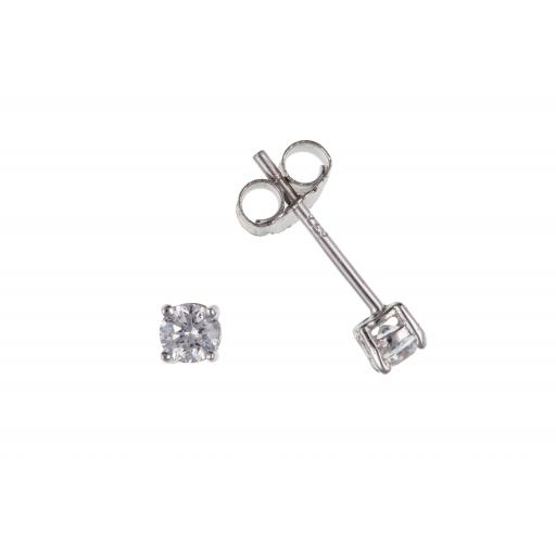Sterling Silver Round White Cubic Zirconia Stud Earrings