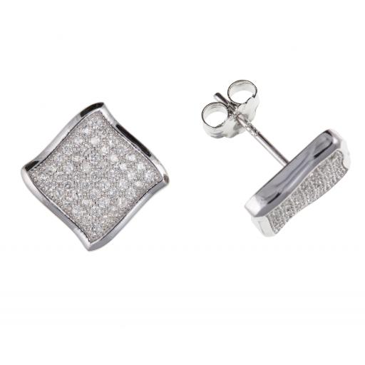 STERLING SILVER 11MM SQUARE KITE WHITE CUBIC ZIRCONIA CZ STUD HUGGIE EARRINGS GIFT BOX