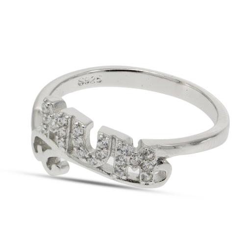925 Sterling Silver Mum Small CZ Scroll Ring