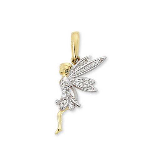 375 9ct Gold Cubic Zirconia Cz Fairy Pixie Elves Tinkerbell Pendant Medallion