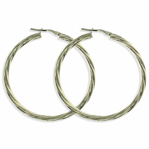 STERLING SILVER 65X3MM ROUND TWISTED TUBE HOOP EARRINGS GIFT BOX