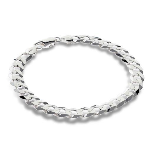 925 Sterling Silver Curb Chain Gents 8mm Diamond Bracelet