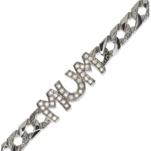 925 Sterling Silver 7.5" Cz Engraved Mum Bracelet