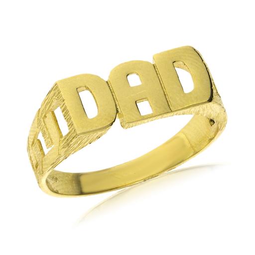 9ct Gold Solid Dad Ring Curb Link Pattern On Shoulders