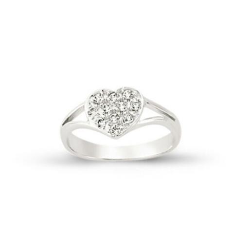 9ct White Gold Pave Heart Shape Signet Kids Ring