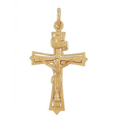 375 9ct Gold Yellow 35x22mm Cut Out Filligre Crucifix Cross Pendant Gift Box