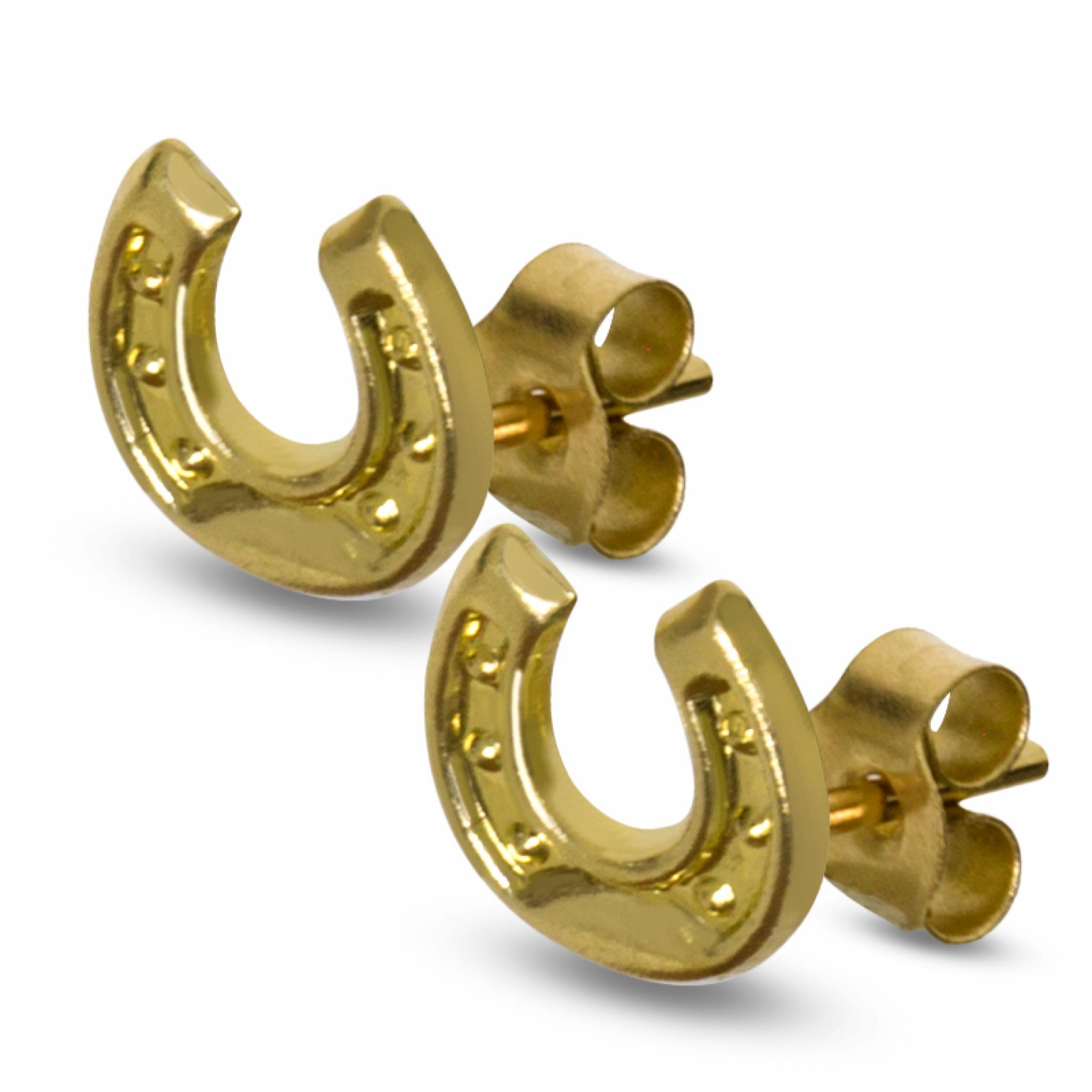GOLD HORSESHOE STUDS, GOLD HORSESHOE EARRINGS, HORSESHOE STUDS GOLD