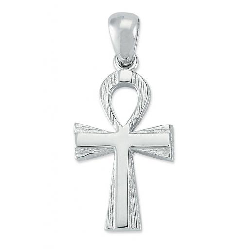 STERLING SILVER POLISHED EGYPTIAN ANKH CROSS BARKED EDGE PENDANT GIFT BOX