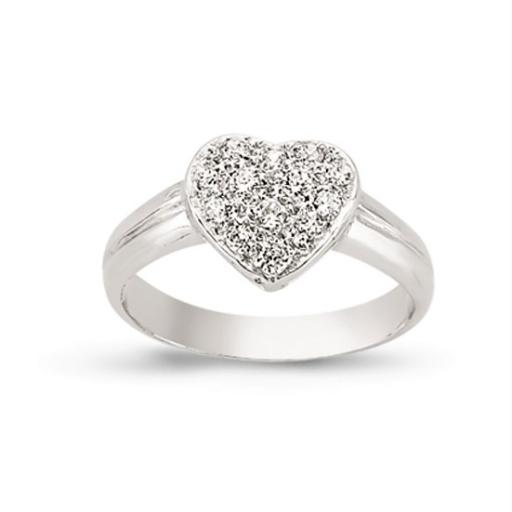9ct White Gold CZ Pave 10mm Heart Ring