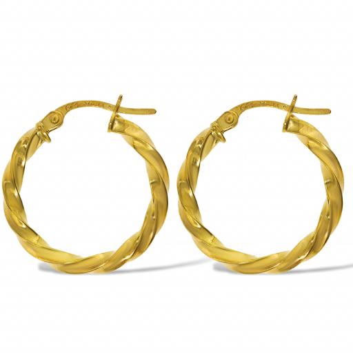9ct Yellow Gold 20x2mm Round Twisted Tube Cable Hoop Creole Earrings Gift Box