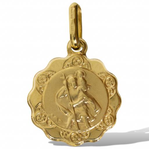 375 9ct Gold 12mm Scalloped Shaped Saint Christopher Pendant Gift Box