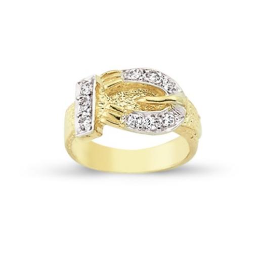 9ct Gold CZ Buckle Kids Signet Ring Gift Box 