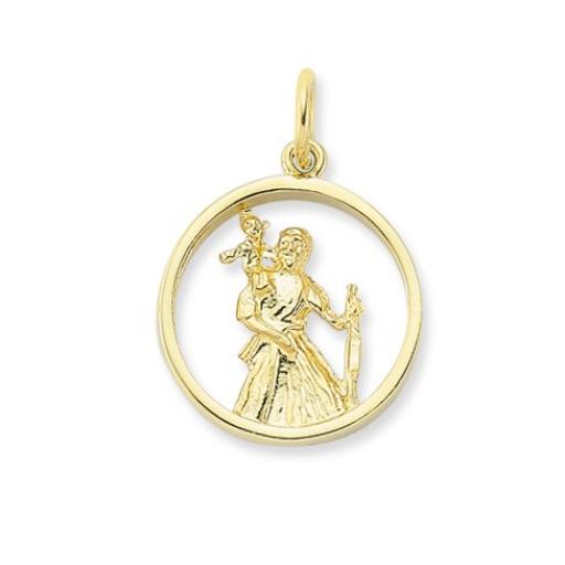 9ct Gold Round Cut Out St Christopher Pendant