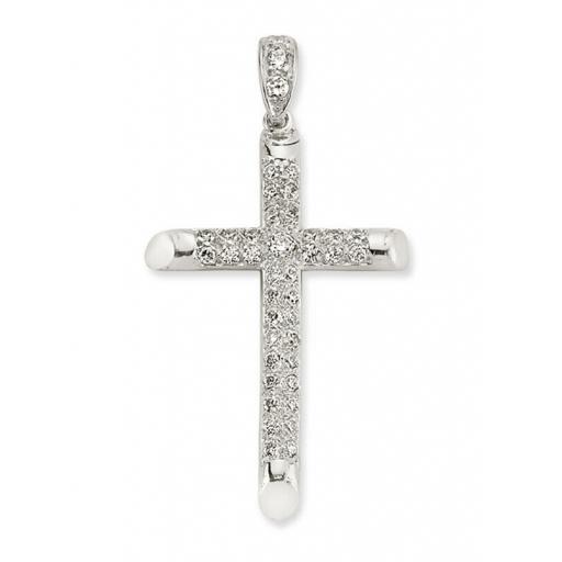 STERLING SILVER 10X7 CUBIC ZIRCONIA ROUND 36X24MM CROSS PENDANT