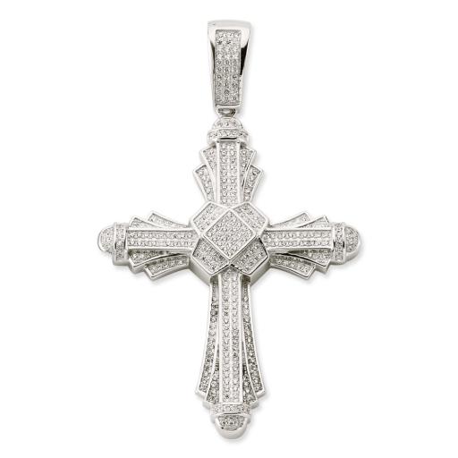 Sterling Silver CZ Pave Layered Cross Pendant