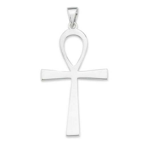 Sterling Silver Polished Egyptian Ankh 59x22mm Cross Pendant