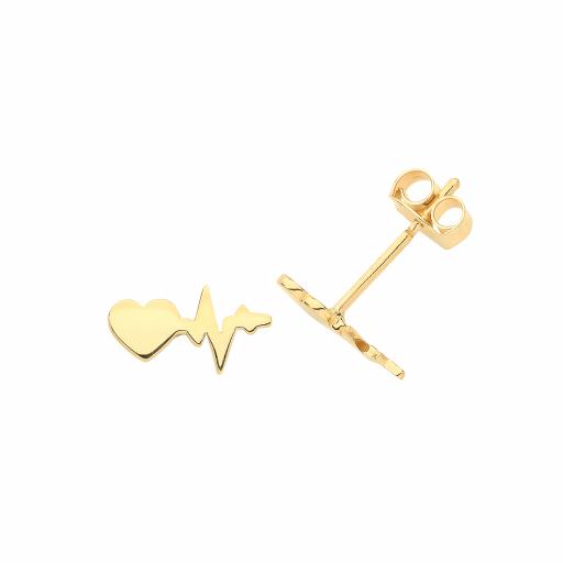 9ct Yellow Gold Heartbeat Stud Earrings
