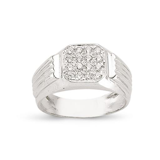 Sterling Silver Gents 4x4 Pave Cz Signet Ring
