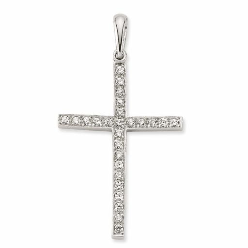 Sterling Silver 45x30mm Cubic Zirconia Square Cross Pendant Gift Box