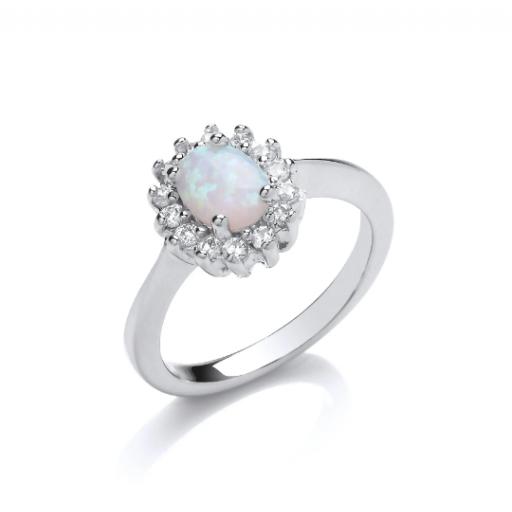 Sterling Silver Cz Ring Ladies 12x11mm Oval Opal Cubic Zirconia Halo Cluster Dress Band Gift Box