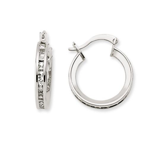 9ct White Gold 17x3mm 5x Square Cubic Zirconia Hoop Earrings