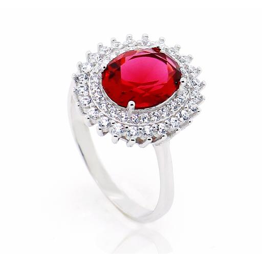 Sterling Silver Oval Ruby Red Ring