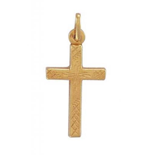 375 9ct Gold Yellow 30x14mm Engraved Square Cross Pendant Gift Box