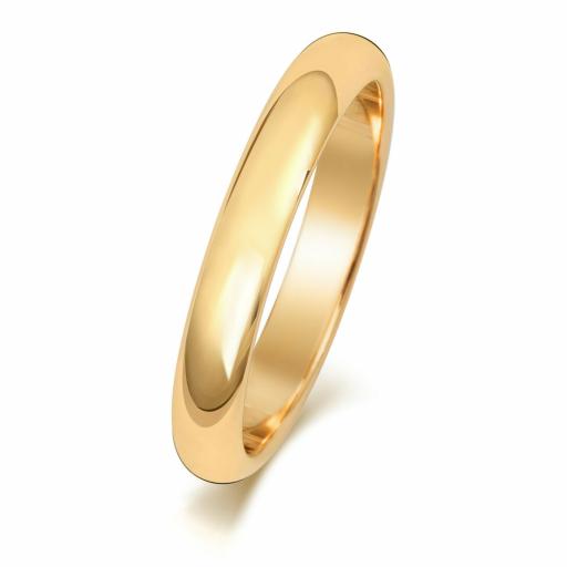 9ct Gold Wedding Ring Yellow 3mm D Shape Band Engraving