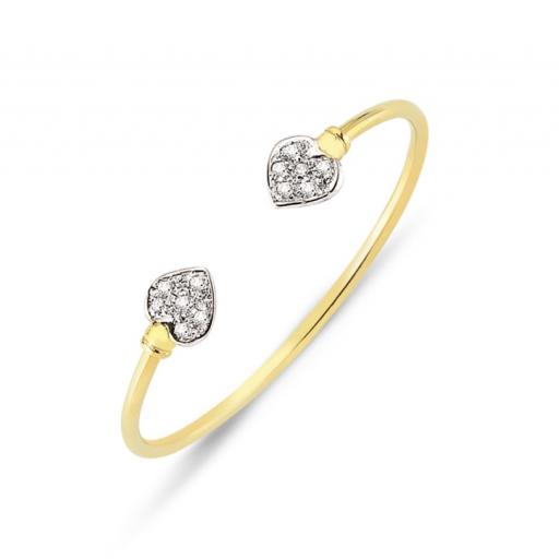 9ct Gold Yellow 5.5" Solid Round Wire Torque Cz Cubic Zirconia Heart Bangle