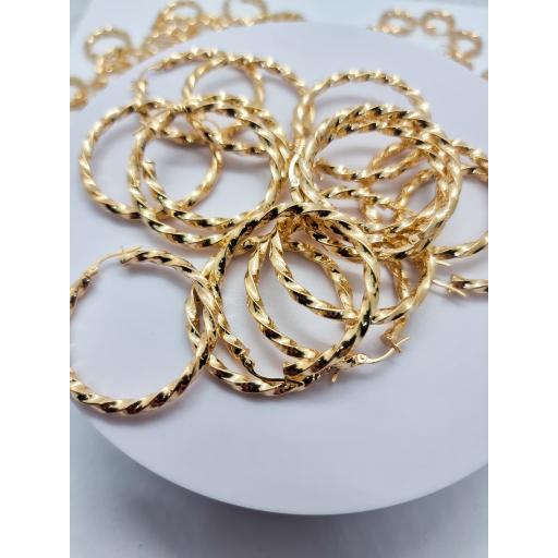 375 9ct Gold 36x3mm Square Twisted Tube Hoop Earrings Gift Box