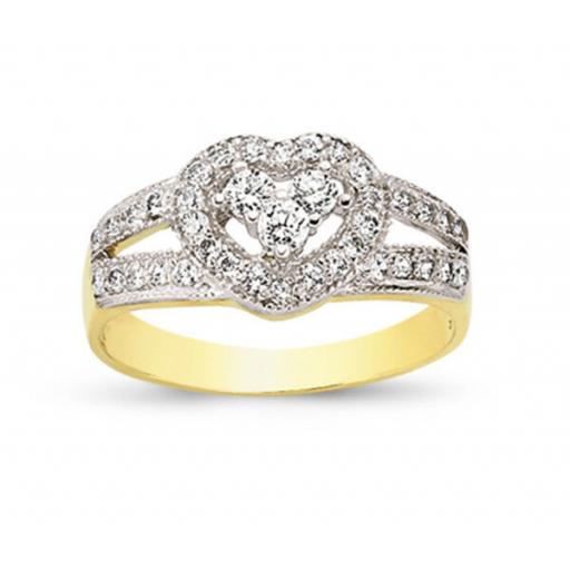 9ct Yellow Gold CZ Heart In Heart Ring