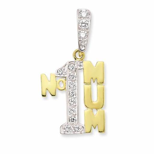 9ct Gold No1 Mum Mummy Mother Cz Cubic Zirconia Pendant Charm