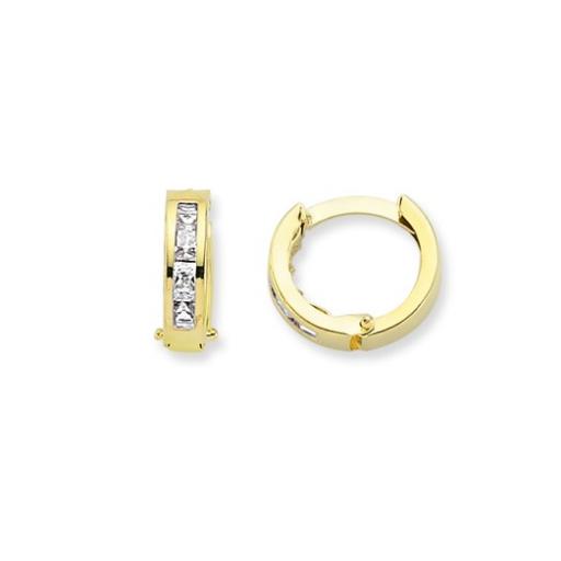 9CT GOLD 11MM 5X SQUARE CUBIC ZIRCONIA HUGGIE EARRINGS GIFT BOX
