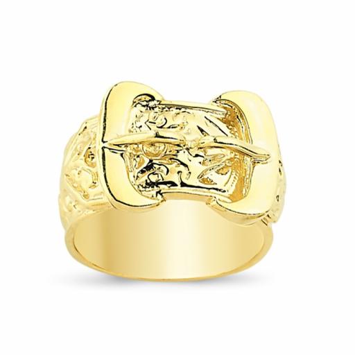 9ct Gold Embossed Double Buckle Signet Ring
