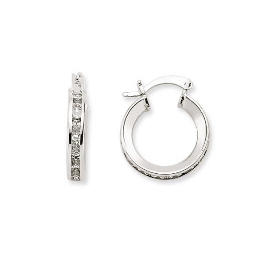 9ct White Gold 15x3mm 5x Square Cubic Zirconia Hoop Earrings