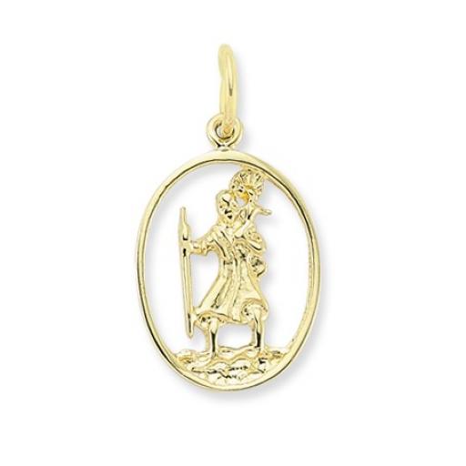 9ct Gold Oval Cut Out St Christopher Pendant Gift Box