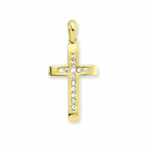 375 9ct Yellow Gold Cubic Zirconia 23x13mm Square Crucifix Cross Pendant