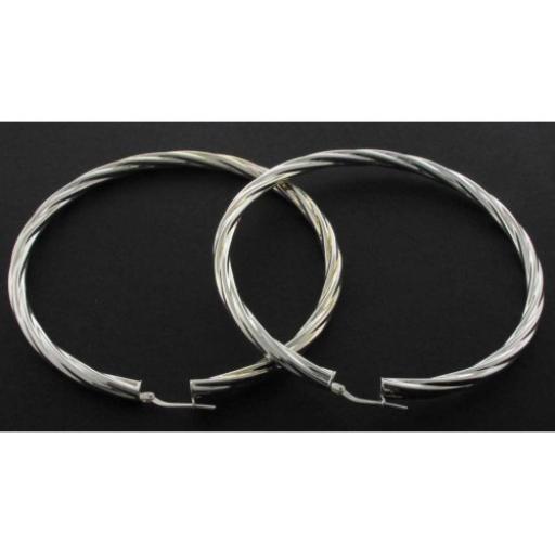 STERLING SILVER 60X4MM ROUND TWISTED TUBE HOOP EARRINGS GIFT BOX
