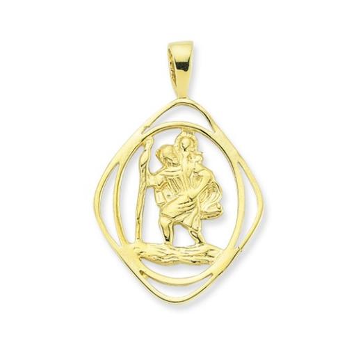 9ct Gold Round Cushion Cut Out St Christopher Pendant