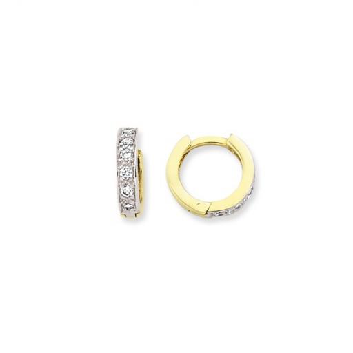 9CT GOLD 12MM 6X ROUND CUBIC ZIRCONIA HUGGIE EARRINGS GIFT BOX