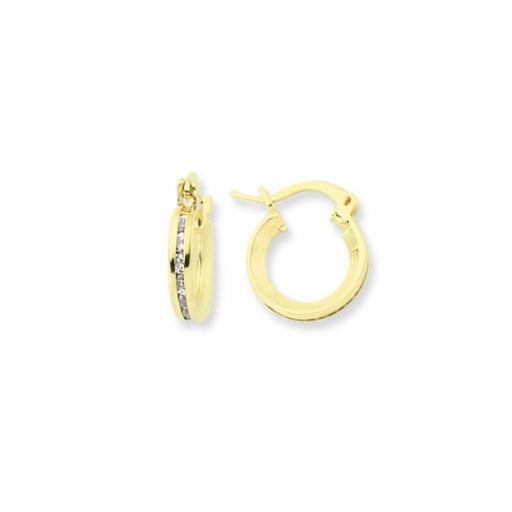 9ct Yellow Gold 11 X 2.5 Mm Full Eternity Round Cubic Zirconia Huggie Hoop Earrings